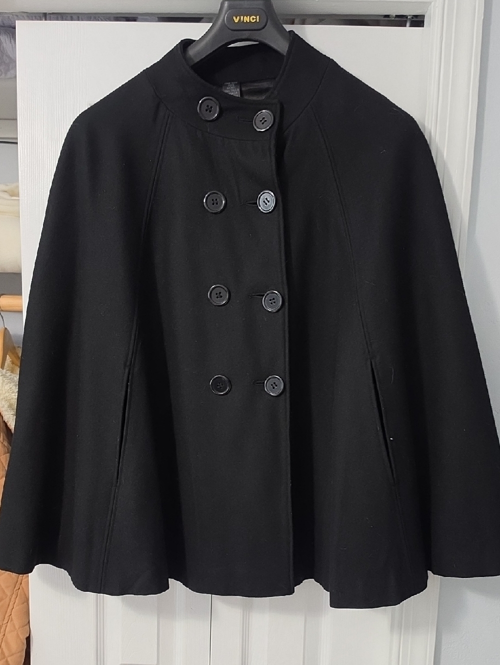 East 5th Black Double-Breasted Cape Coat